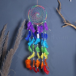 Rete/rete intrecciata color arcobaleno con decorazioni pendenti in piuma&nbsp;PW-WG38297-01