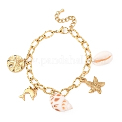 Delfin- und Seestern-Charm-Armbänder aus 304er Edelstahl für Damen&nbsp;BJEW-F516-01G