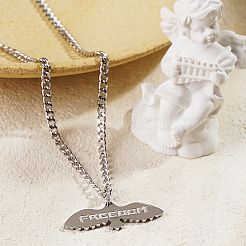 Hiphop Edelstahl Adler mit Wort Freiheit Anhänger kubanische Gliederkette Halsketten für Unisex&nbsp;QF9023-2