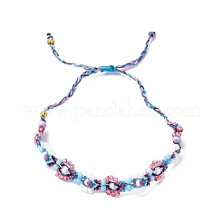Braccialetti di perline intrecciate con semi di vetro e fiori per le donne frineds&nbsp;BJEW-F493-10B