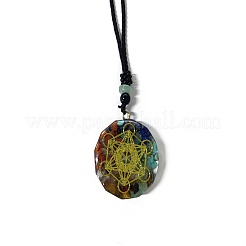 Collar con colgante de resina poligonal con piedras preciosas mezcladas con tema de chakra yoga con cordón de poliéster para mujer&nbsp;CHAK-PW0001-025E