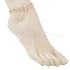 3 pieza de 3 estilos de latón trébol cruz luna estrella enlace 304 cadena de cable de acero inoxidable tobilleras para mujer&nbsp;AJEW-AN00748