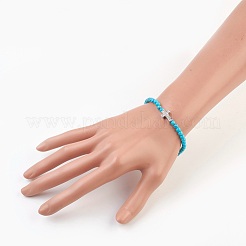 Braccialetti elasticizzati con perline sintetiche turchesi (tinte).&nbsp;BJEW-JB03823-05