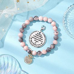 Pulseras con cuentas de jaspe cebra rosa natural y dijes de manzana y juego de colgantes redondos planos de acero inoxidable 304&nbsp;SJEW-JS01307-01