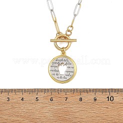 Disco cavo in ottone con ciondolo a cuore Collane con catena a graffetta bicolore in acciaio inossidabile 304 con chiusura a moschettone&nbsp;NJEW-JN06555