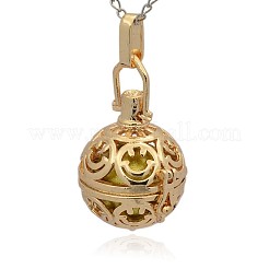 Pendentifs à cage ronde creuse en laiton doré&nbsp;KK-J216-08G