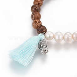 Braccialetti stretch con nappa in filo di cotone&nbsp;BJEW-JB04110-05