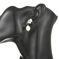 Boucles d'oreilles pendantes en laiton et perles de culture d'eau douce naturelles&nbsp;EJEW-JE07493