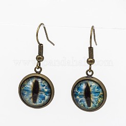 Moda ojo antiguo dragón de bronce de bronce colgante los pendientes vidrio impreso&nbsp;EJEW-JE01479