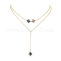 Collares de latón de doble capa con colgante geométrico en forma de Y de concha de paua natural&nbsp;NJEW-JN06532-02