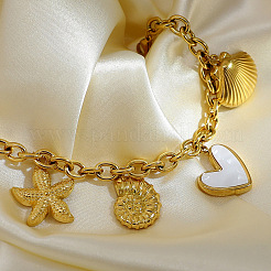 Braccialetti con ciondoli in acciaio inossidabile 304 e conchiglie naturali&nbsp;WGD3A98-01