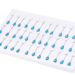Tropfenförmige Ohrstecker aus Messing mit Naturperlen&nbsp;PEAR-N020-06S