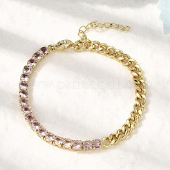 Messing-Mikropflaster-Armbänder mit quadratischen Zirkonia-Gliedern&nbsp;BJEW-L460-005G