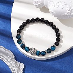 8 mm runde Stretch-Armbänder aus gefärbtem natürlichem Tigerauge und schwarzen Onyxperlen&nbsp;BJEW-TA00516-01