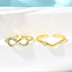 2 pz 2 stili ottone micro pavé trasparente cubic zirconia anelli polsino per le donne&nbsp;RJEW-S399-04G