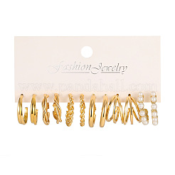 6 paio di orecchini a bottone e a cerchio in lega con perle finte in plastica&nbsp;WG38505-04