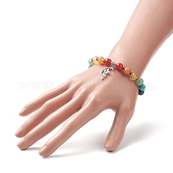 Pulseras elásticas con cuentas de hematita sintética y piedras preciosas con tema de chakra para mujer&nbsp;BJEW-JB09277