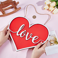 Ornements suspendus en bois en forme de cœur avec le mot amour&nbsp;HJEW-GF0001-73