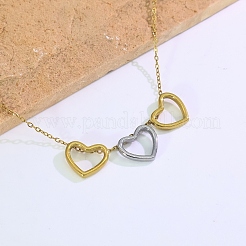 Collares con colgante de triple corazón de acero inoxidable de dos tonos para mujer&nbsp;OL9793