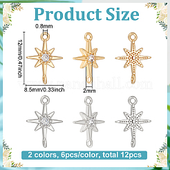 12 Stück 2 Farben Messing Micro Pavé klare Zirkonia Verbinder Charms&nbsp;KK-BC0014-94