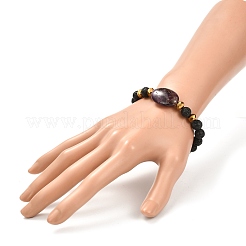 Stretch-Armband aus natürlichem Lavagestein und ovalen gemischten Steinperlen&nbsp;BJEW-JB07077