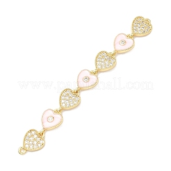 Dijes de conector de eslabones de corazón con circonita cúbica transparente micropavé de latón&nbsp;KK-H539-14G