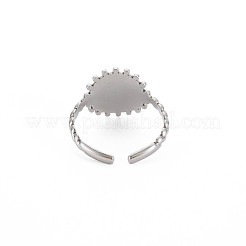 Bague ouverte ronde plate en acier inoxydable 304 anti-ternissement avec initiale pour homme et femme&nbsp;RJEW-S405-246P-I
