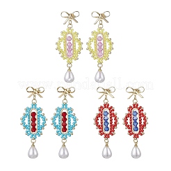 Pendientes colgantes con forma de rombo y lazo de cuentas de vidrio electrochapado transparente&nbsp;EJEW-MZ00430