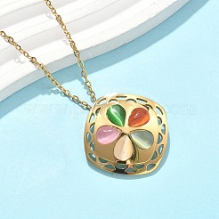304 Edelstahl Katzenaugen-Blumenanhänger Halsketten & Ohrstecker Sets für Damen&nbsp;SJEW-B020-04G