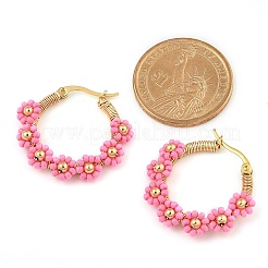 Creolen aus Edelstahl 304 und böhmischem Perlenblumen-Design für Damen&nbsp;EJEW-R001-02G-03