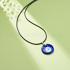 Collana con ciondolo malocchio blu lampwork con cordino cerato per donna&nbsp;NJEW-JN03955-04