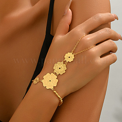 Braccialetti vintage da donna con catena a maglie e anello a forma di fiore cavo a un petalo in ottone intagliato.&nbsp;FB4811-1