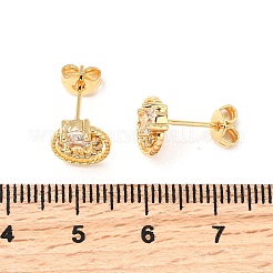 Orecchini a bottone tondi piatti in ottone con micro pavè di zirconi cubici&nbsp;EJEW-A135-05G