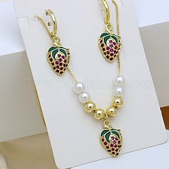 Set di collane pendenti in ottone micro pavé di zirconi cubici e orecchini a cerchio&nbsp;FS-WGB514D-03