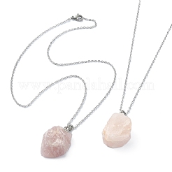Collier avec pendentif en pépite de quartz rose naturel et chaînes en acier inoxydable 304&nbsp;NJEW-JN04385-03
