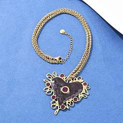 Colliers à pendentif cœur en acier inoxydable 304 émaillé et chaîne en blé&nbsp;NJEW-P430-04B-G