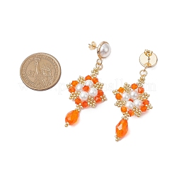 Boucles d'oreilles rondes en perles de verre et perles de verre faites à la main&nbsp;EJEW-MZ00280-03