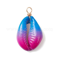 Pendentifs en coquillage cauri naturel peints à la bombe bleu ciel profond&nbsp;PALLOY-JF04260-02