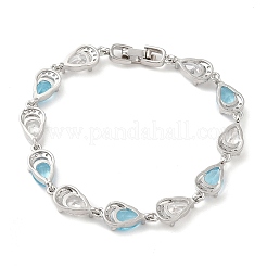 Tropfenförmiges Gliederkettenarmband aus Glas mit kubischem Zirkonia&nbsp;BJEW-M296-04P