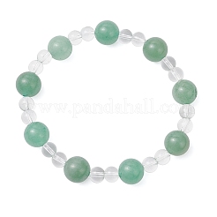 Bracelets extensibles à perles rondes en aventurine verte naturelle et cristal de quartz synthétique&nbsp;BJEW-JB12246-03
