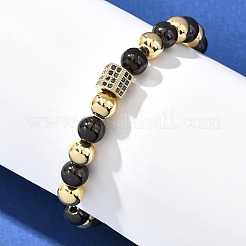 Bracelets extensibles en laiton avec micro pavé de zircones cubiques pour femmes et hommes&nbsp;BJEW-H201-01F-BG
