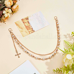 1 Stück Legierung bunte Strass Blume & Kunststoff Perle Link Kette Doppelschicht Hosenketten mit Kreuz Charms&nbsp;AJEW-GF0012-75