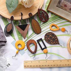 9 par de pendientes colgantes de madera natural de 9 estilos con forma de lágrima&nbsp;EJEW-SC0001-35