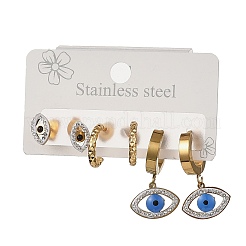 3 paire de boucles d'oreilles créoles et puces en acier inoxydable 304 émaillé avec motif œil turc&nbsp;EJEW-Z166-02G-02