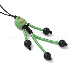 Anhänger-Dekorationen mit Skelett-Glassamen und natürlichem schwarzen Onyx und synthetischen türkisfarbenen Perlen im Halloween-Stil&nbsp;HJEW-MZ00284-04