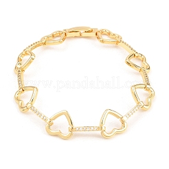 Herzförmiges Armband aus Messing mit Mikropavé-Fassung und klaren Zirkonia-Steinen für Damen&nbsp;BJEW-T025-01G