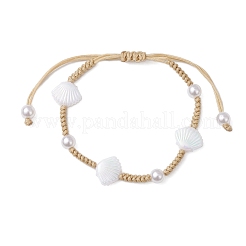Braccialetti di perline intrecciate con perle sintetiche in plastica ABS regolabili per donna&nbsp;BJEW-JB11871-03