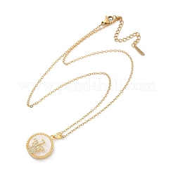 Collares colgantes de circonita cúbica micro pavé de latón redondos y planos con abeja para mujer&nbsp;NJEW-C076-12G