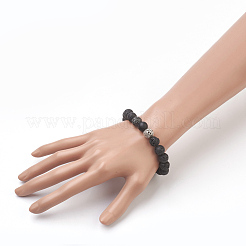 Braccialetti elasticizzati con perle di roccia lavica naturale&nbsp;BJEW-JB03879-02