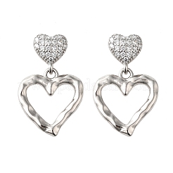 Pendientes colgantes con forma de corazón hueco de latón y micro pavé de circonitas cúbicas transparentes&nbsp;EJEW-Z099-02P-02